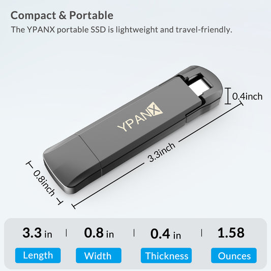 YPANX 1TB Pro Portable SSD, 1000MB/s Speed, USB 3.2 Gen 2 + Type C Dual-Port, Lightweight External SSD for iPhone 15/16/Pro, Android, Windows, Mac, Tablets